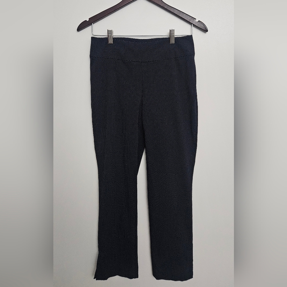 NIC+ZOE The Perfect Pant Crop Navy White Micro Dot Size 4 Pull On Slit